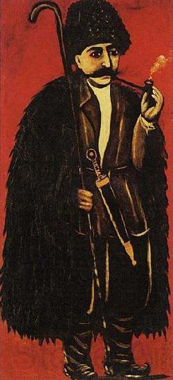 Niko Pirosmanashvili Shepherd in a Sheepskin Cloak on a Red Background Norge oil painting art